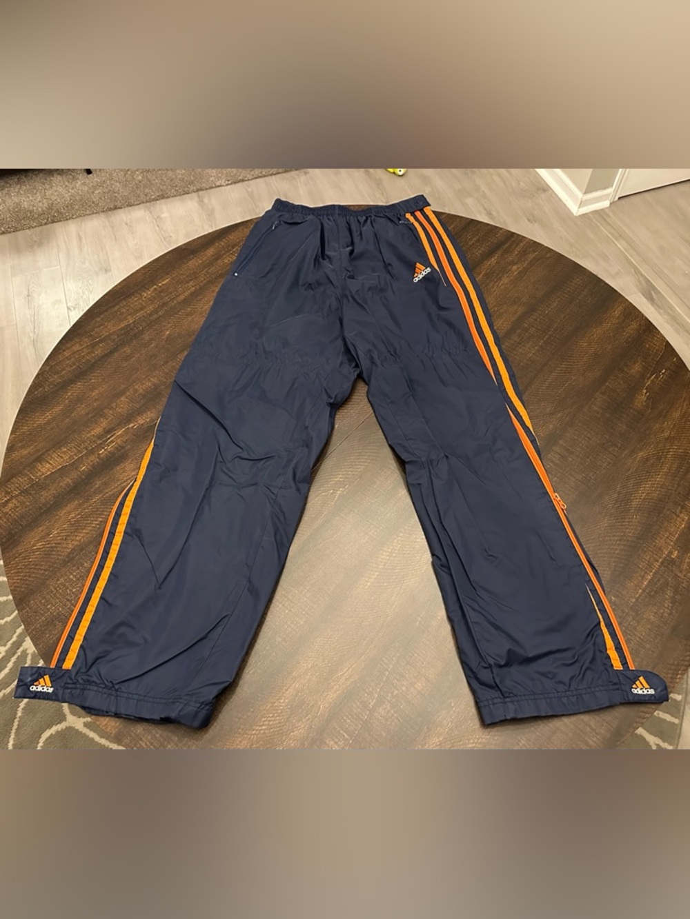 VTG 90s Adidas Mens Lightweight Full Zip Track Pants Blue Orange Striped-Size L